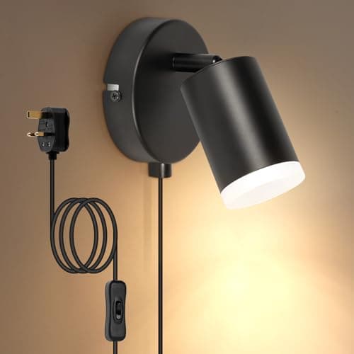 Image of Dehobo Wall Light with Switch, Plug in Wall Spot Lamps GU10 Adjustable Wall Mounted Lights Aluminum for Bedroom Reading Room Cupboard Kitchen Desk Picture, No Bulb