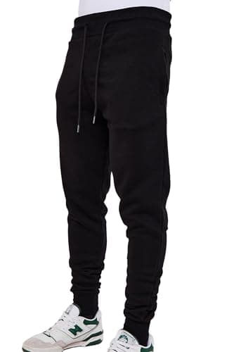Image of LABEL APPAREL Men's Slim Fit Tracksuit Bottoms Skinny Trousers Sweat Pants Jogging Gym Joggers Causal Slim Fit Running Zipped Pockets Cotton Elasticated (Black Large)