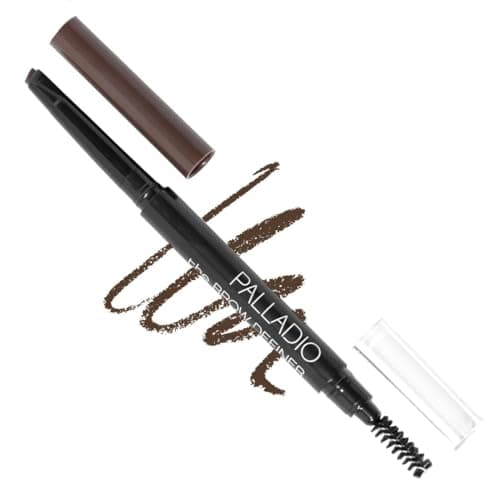 Image of Palladio Brow Definer Retractable Pencil, Triangular Tip Fills Brows for a Natural Look, Tame and Shape Eyebrows with Spoolie Brush, Eyebrow Shaper, Buildable Light to Dark Colors, (Dark Brown)