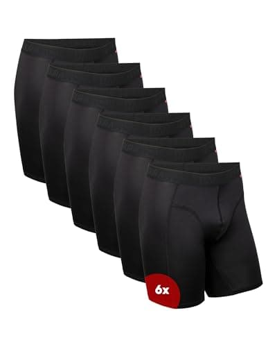 Image of DANISH ENDURANCE Mens Boxers, Anti Chafing, Long Leg or Regular, Sports Underwear Men, Running Boxers, 6 Pack, Black Long Leg, X-Large
