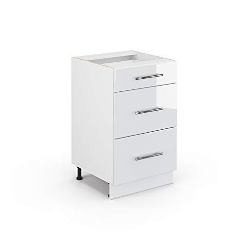 Image of Vicco Kitchen base cabinet Fame-Line, White High Gloss, 50 cm without worktop, for combination with other modules from the Fame-Line series