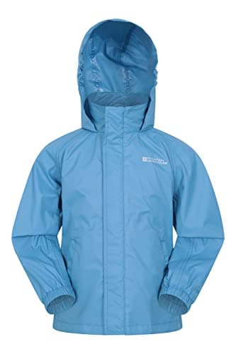Image of Mountain Warehouse Pakka Kids Waterproof Jacket - Wind Resistant, Lightweight,Breathable Rain Coat for Girls & Boys, Packaway Bag - For Rain, Spring Summer Blue Kids Size 7-8 Years