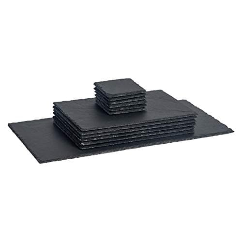 Image of Argon Tableware Rectangle Slate Placemats, Drink Coasters & Platter Set - 13pc - Black Natural Slate Dinnerware Place Settings Dining Mats for Kitchen, Home, Bar, Restaurant, Weddings, Events