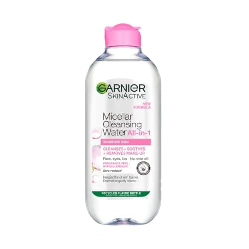 Image of Garnier Micellar Cleansing Water, Gentle face Cleanser & Makeup Remover, Fragrance-Free, Vegan Formula, Suitable For All Skin Types, Even Sensitive, Skin Active, 400ml