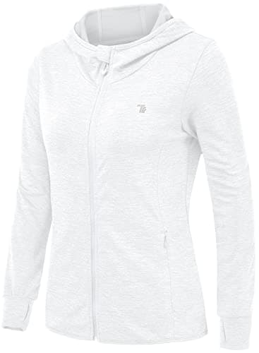 Image of donhobo Women's Running Jackets with Thumb Hole,Long Sleeve Gym Sport Zip Up Hoodie Top Breathable Quick-Dry Tops with Zip Side Pocket White L