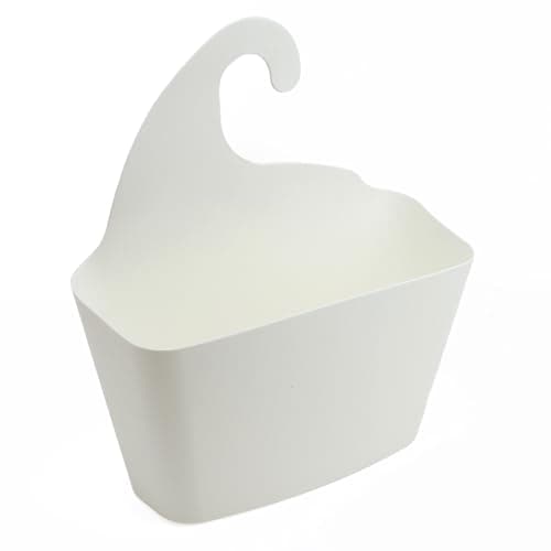 Image of DIVCHI Bathroom Storage Caddy Basket with Self-Draining Design, Easy-to-Clean Shower Organiser Plastic Hanging Wall Organizer for Toiletries (White)