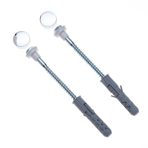 Image of Toilet Pan Floor Fixing Kit With Coach Screws, Plastic Plugs and Silver Caps,10x80mm Standard WC Bolts, Bathroom Fitting Anchors Replacement for Pan Bidet Wash Basin Sanitary Repair set of 2 pcs