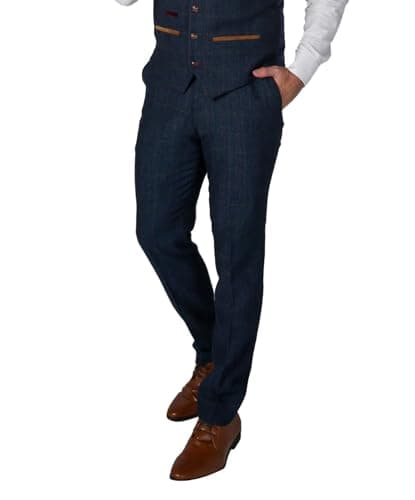Image of SIRRI Men’s Formal Tweed Herringbone Navy Sold Separately Suit Trousers, Wedding Business Tailored Fit Set Size 34