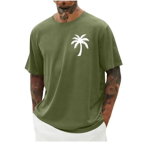 Image of Mens T Shirt Short Sleeve Shirts Summer Top Printing Casual Quick-Dry Tshirts for Men XL Army Green