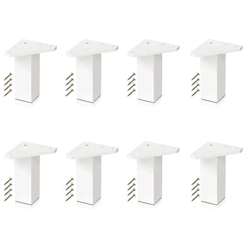 Image of Kukicu White Furniture Legs - Set of 8 With Screws, Height: 4 Inches/10 cm - DIY Table Legs