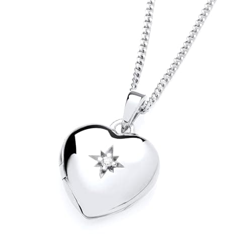 Image of Old English Jewellers 925 Sterling Silver Cubic Zirconia Heart Photo Locket Pendant Necklace + 16 18 20 inch Chain (18)
