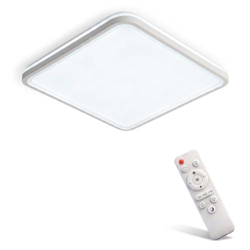 Image of LUM9EX8 Dimmable LED Ceiling Light with Remote Control, 3200LM 29cm Ultra Slim 2.5cm Square Flush Mount, IP44 Waterproof for Bedroom, Living Room, Kitchen, Bathroom, White [Energy Class E]
