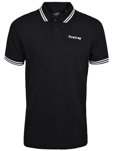 Image of Firetrap Mens Polo Shirt Cotton Polos Tshirt Short Sleeve Summer Ribbed Tipping Collar Tshirts Top Black L