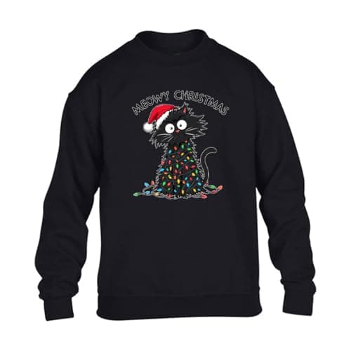 Image of Meowy Christmas Jumper Grumpy Cat Mens Sweatshirt Funny Festive Holiday Asthetic Xmas Gift Sweat Black - X-Large