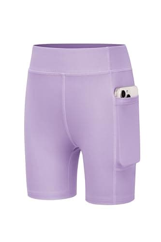 Image of Arshiner Girls Shorts Sports Short Leggings Purple Children Cycling Shorts Breathable High Waist Gym Shorts with Pocket 11-12 Years