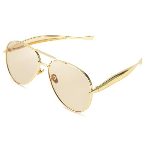 Image of Myiaur Sunglasses for Women Trendy Gold Metal Frame Ladies Shades with UV400 Protection for Driving & Outdoor