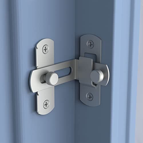 Image of 90 Degree Flip Sliding Barn Door Lock, Stainless Steel Angle Door Latch Buckle, Screen Door Stopper Lock Hook Eye Lock for Barn, Garden, Bathroom, Outdoor, Garage, Window, Sliding Door (Silver-1 Pack)