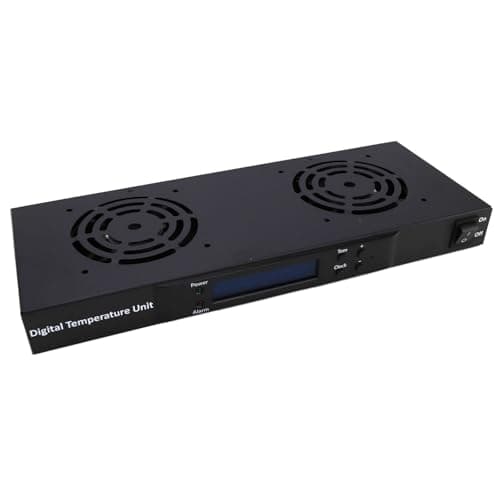 Image of kenable 2 Way Digital Thermostat Cooling Fan Tray 19 inch Rack Mount 1U with LCD Display Black 1.8m Cable