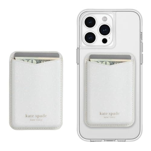 Image of Kate Spade New York Magnetic Wallet/Card Holder - Compatible with MagSafe Phones and Cases - White Glitter
