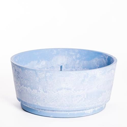 Image of Garden Gear Caesar Sky Blue Marble Effect Planter Plant Pot Frost Resistant Indoor Outdoor Decorative Bowl & Tall Planters with Drainage (Bowl 46cm)