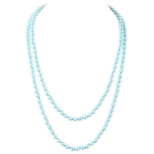 Image of BABEYOND Gatsby Long Knot Pearl Necklace 1920s Flapper Imitation Pearls Necklace Blue