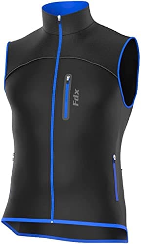 Image of FDX Cycling Gilet Men’s – Thermal Softshell, Windproof Warm Vest for Running, Water Resistant Lightweight Hi-Viz Biking Jacket, Riding MTB, Hiking, Sleeveless Bicycle Top (Black/Blue, X-Large)