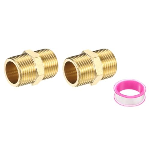 Image of PATIKIL Brass Pipe Fitting, 2Pcs 3/8" BSP Male x 3/8" BSP Male Thread Connector Brass Hex Nipple Pipe Fitting Adapter for Gas Water Refrigeration System Conversion