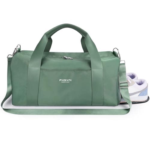 Image of Gym Bag for Women,Pu Leather Handle,Dry Wet Separated with Shoe Compartment & Wet Pocket,Waterproof Duffle Bag for Travel Sports Fitness Workout Athletic (Green,19"-Medium)