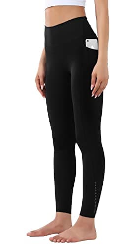 Image of OVRUNS High Waist Gym Leggings for Women Yoga Pants with Pockets Workout Running Compression Leggings for Women - Dark Black - XS