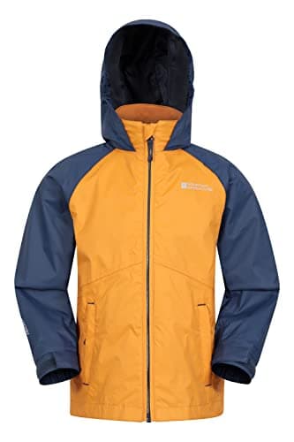 Image of Mountain Warehouse Torrent II Kids Waterproof Jacket - Ripstop Outer Rain Coat, Taped Seams, Mesh Lined, Zipped Pockets - Spring Summer, Travelling, Camping Yellow (Lightweight) Teen Size 13 Years