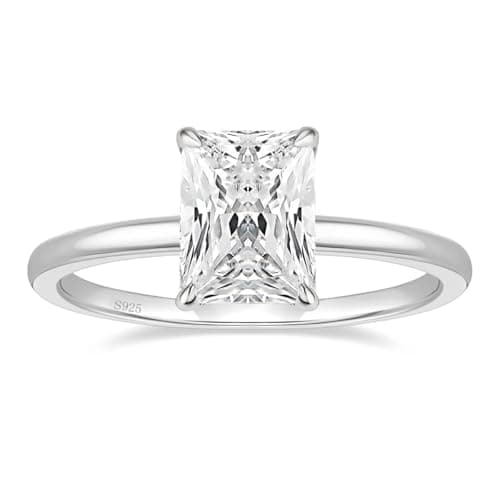 Image of EAMTI 3CT 925 Sterling Silver Engagement Rings Radiant Cut Solitaire Cubic Zirconia CZ Wedding Promise Rings for Her Wedding Bands for Women Size 3-11, Crystal gemstone Sterling Silver Cubic Zirconia