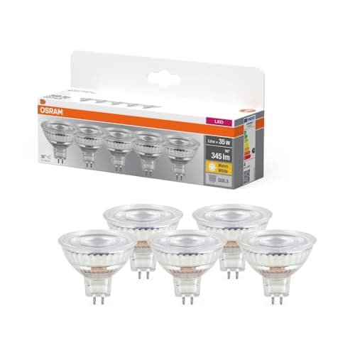 Image of OSRAM LED Base MR16, Pack of 5 Low Voltage Bulbs, Replaces Traditional 35W Reflector Incandescent Bulbs, Warm White (2700K), 3.8W, GU5.3 Socket, Frosted Glass, Non-dimmable