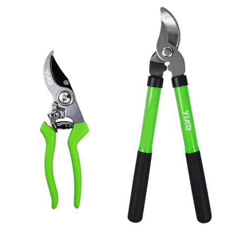 Image of YIAD Garden Secateurs Set - Heavy Duty Bypass Pruning Shears & Lopper, Sharp Steel Blade with Non-Stick Coating, Ergonomic Grip for Roses Plants Shrubs, 2PCS Garden Tools Set (16" Lopper + 8" Shears)