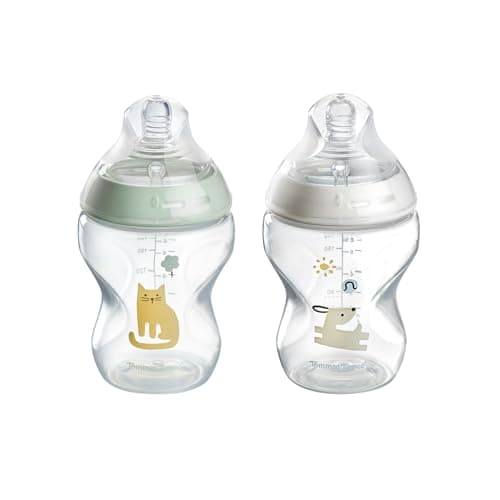 Image of Tommee Tippee Natural Start Baby Bottles for 0m+, Pack of 2, 260ml Baby Bottles, with Slow Flow Breast-Like Teat for a Natural Latch, Self-Sterilising and BPA Free, Decorated