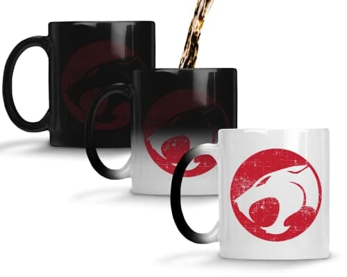 Image of WillowGifts Thunder Space Logo Mug - Symbol 80s Retro Cats Sci-fi Nerdy Tea Gift Present Idea Heavy Duty Handle Coated Dishwasher/Microwave Safe Sublimation Ceramic (Red Handle)