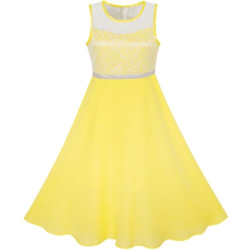 Image of Sunny Fashion LB43 Girls Dress Yellow Chiffon Bridesmaid Dance Ball Maxi Gown Age 8 Years