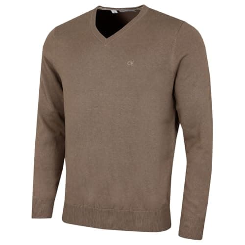 Image of Calvin Klein Mens V-Neck Soft Cotton Sweater - Mink - L