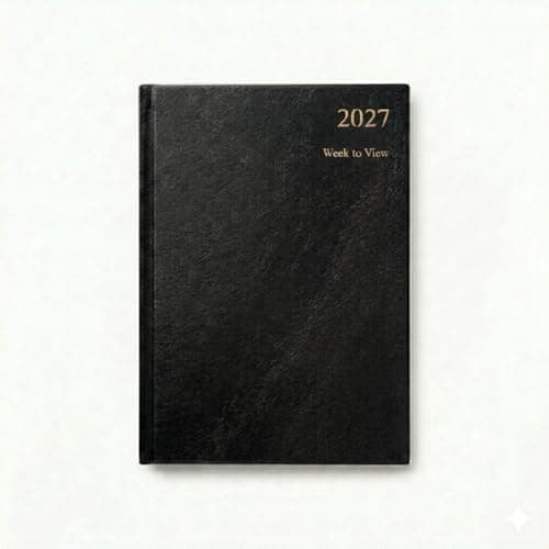 Image of 2027 Diary A4 Week to View | Hardback Desk Diary with Ribbon Page Marker | Professional Business Planner for Home, Office & School | Navy, Red, Black (Black)