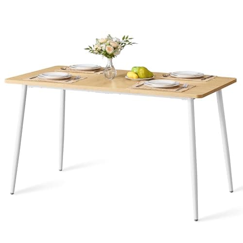 Image of VASAGLE Dining Table for 4-6 People, Kitchen Table, Modern Farmhouse, Heat-Resistant Tabletop, Quick Assembly, for Dining Room, 75 x 140 x 75 cm, Golden Oak and Cloud White KDT100YA02V1