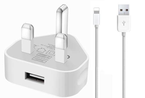 Image of TheMax® USB 2.0 Data Sync Charging Cable 1 meter + 1000mAh USB Charger Plug Compatible with iiPhones 6/7/8/X/XS/XS Max/11/12/12 Pro max/13/13 mini/14/14 plus (1 Meter, Whites 2 in1)