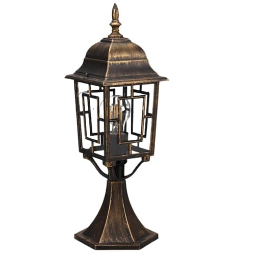 Image of Britalia Vintage Outdoor Pedestal Post Light, Antique Brass, Clear Glass, 47x17x17cm, IP44 Rated, E27