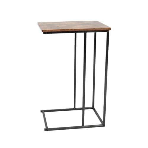 Image of OHS C Shaped Side Table Dark Wood, Sofa Table Bedside Bedroom Living Room Coffee Table Over Sofa Metal Frame Storage Decorative End Tables Space Saver