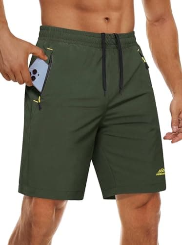 Image of MAGCOMSEN Running Shorts Men Lightweight Gym Fitness Shorts Summer Half Pants Breathable Workout Shorts Army Green, 38