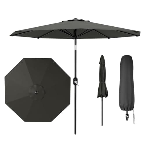 Image of Aptliton 2.7m Garden Parasol Umbrella with Cover, 9ft Patio Umbrella with Crank & Tilt, UPF 50+ Waterproof Sun Shade, Polyester, 8 Ribs, for Outdoor Garden Patio Backyard, Grey