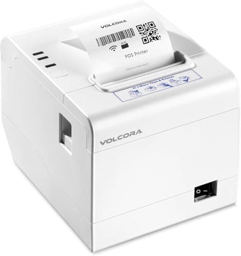 Image of Volcora Thermal Receipt Printer, USB/WiFi Interface for Windows/MAC/Linux, 80mm POS Printer w/Auto Cutter, ESC/POS Command Support Cash Drawer, High Speed Wall Mount Kitchen Printer, White