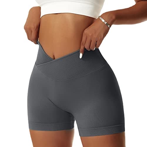 Image of Vertvie Women's Seamless Gym Shorts V Waist Scrunch Bums Ruched Booty Shorts for Workout Running Cycling Activewear Yoga Sports (1pc-Grey,M)