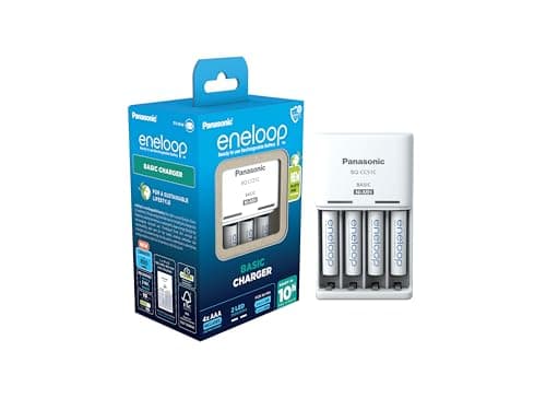 Image of Panasonic eneloop Basic Charger for 2 or 4 AA/AAA NI-MH Batteries, with 2 LED Indicators and 6 Security Functions, Including 4 eneloop AAA/micro Batteries, Improved Capacity of Minimum 800m Ah, Blue
