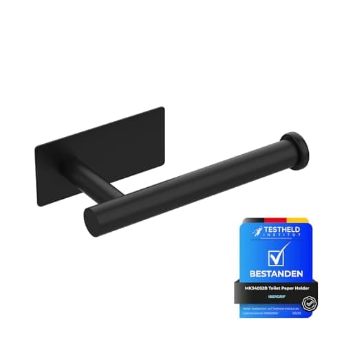 Image of Ibergrif MK34052B Black Chrome Toilet Roll Holder Wall Mounted, Self Adhesive Toilet Paper Holder for Bathroom & Kitchen, Waterproof, No Drilling
