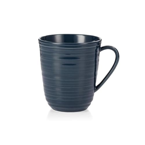 Image of Comptoir de famille 300ml Coffee Mug Set of 2 - Blue Porcelain, Tea Mugs Set of 2 for Coffee, Tea & Hot Drinks - Ripple Design, Microwave & Dishwasher Safe