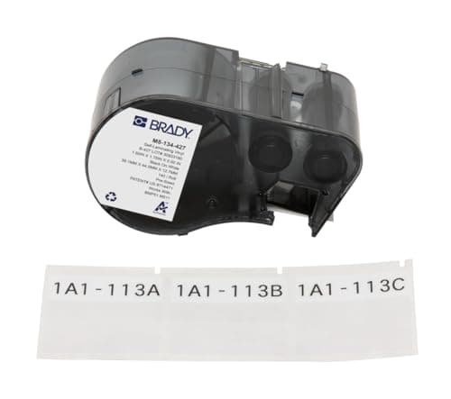Image of Brady Self-Laminating Vinyl Pre-Sized Labels for Label Printer BMP51/BMP53/M511-140 Self Adhesive Printer Labels - Black on White, Transparent (44,45 mm (W) x 38,10 mm (H)) - M5-134-427